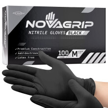 Novagrip JFA Medical Mechanic, Disposable Powder Free Latex Free Black Nitrile Gloves - Box of 100 (Medium)