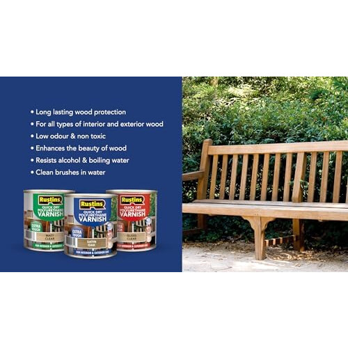 Rustins RustinsQuick Dry Poly Varnish Satin Dark Oak 500ml -Tough, Water-Based Clear Fin 1