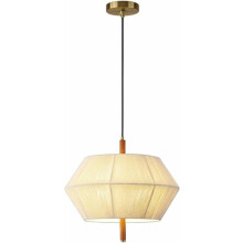 Modern Pendant Light 60cm Geometric Cream Linen Shade with Wood Accent, TriColor Dimmable Adjustable