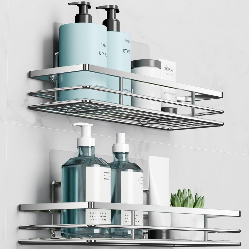 Saffruff Shower Caddy 2Pack No-Drilling Organiser Bathroom Caddy With Adhesive Silver 11.8 X 4.3Â 5051226911095