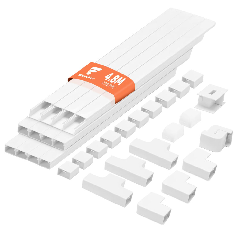 Shinfly 4.8M Cable Trunking, Trunking For Electric Cables, Cable Cover, White Trunking For Hiding Cables, Self Adhesive Trunking For Wall, Tv 5051226592645