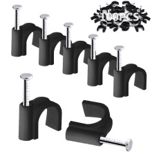 100PCS Round Cable Clips, 8MM Electrical Cable Wall Clip Cable Nail Clips Management, Wire Tidy Clips Pins Cable Tacks for Ethernet