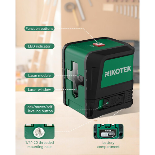 Nikotek Laser Level Selfleveling Green Line Laser With Horizontal and 2