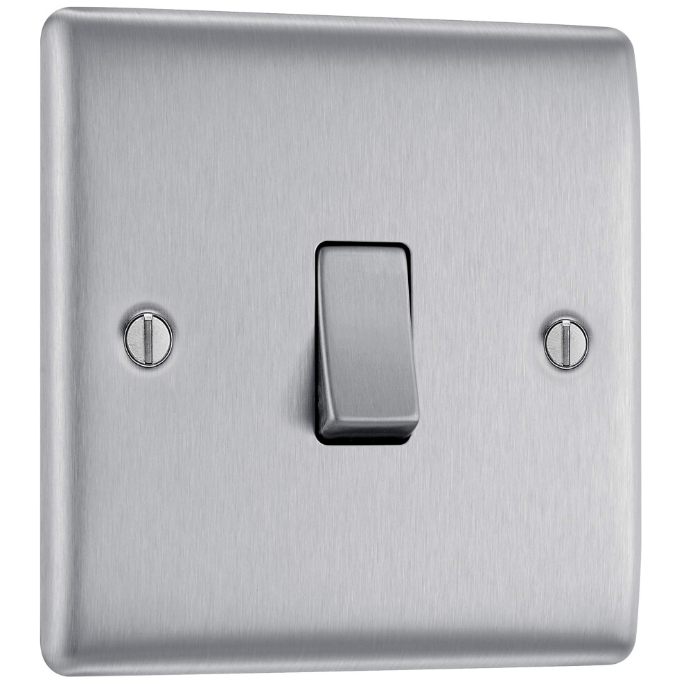 Bg Electrical Single Intermediate Wall Light Switch, Raised And Slim Profile, Round Edges, Nexus Metal, Brushed Steel, 20A, 16Ax, Nbs13 5051226604386
