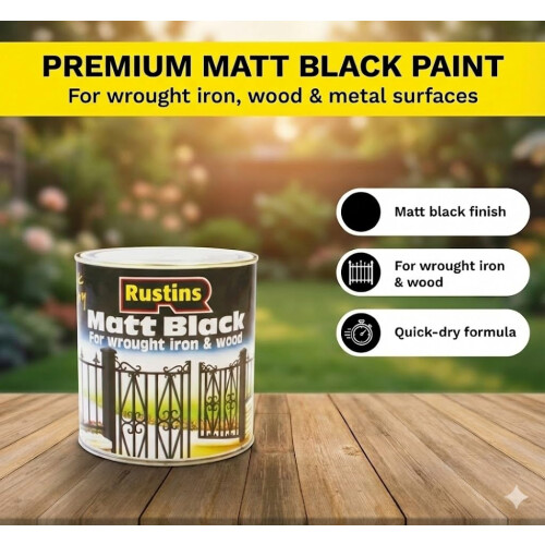 Rustins RUSTINS Quick Drying Matt Black Paint 250ml -Easy DIY Application for a Professi 1