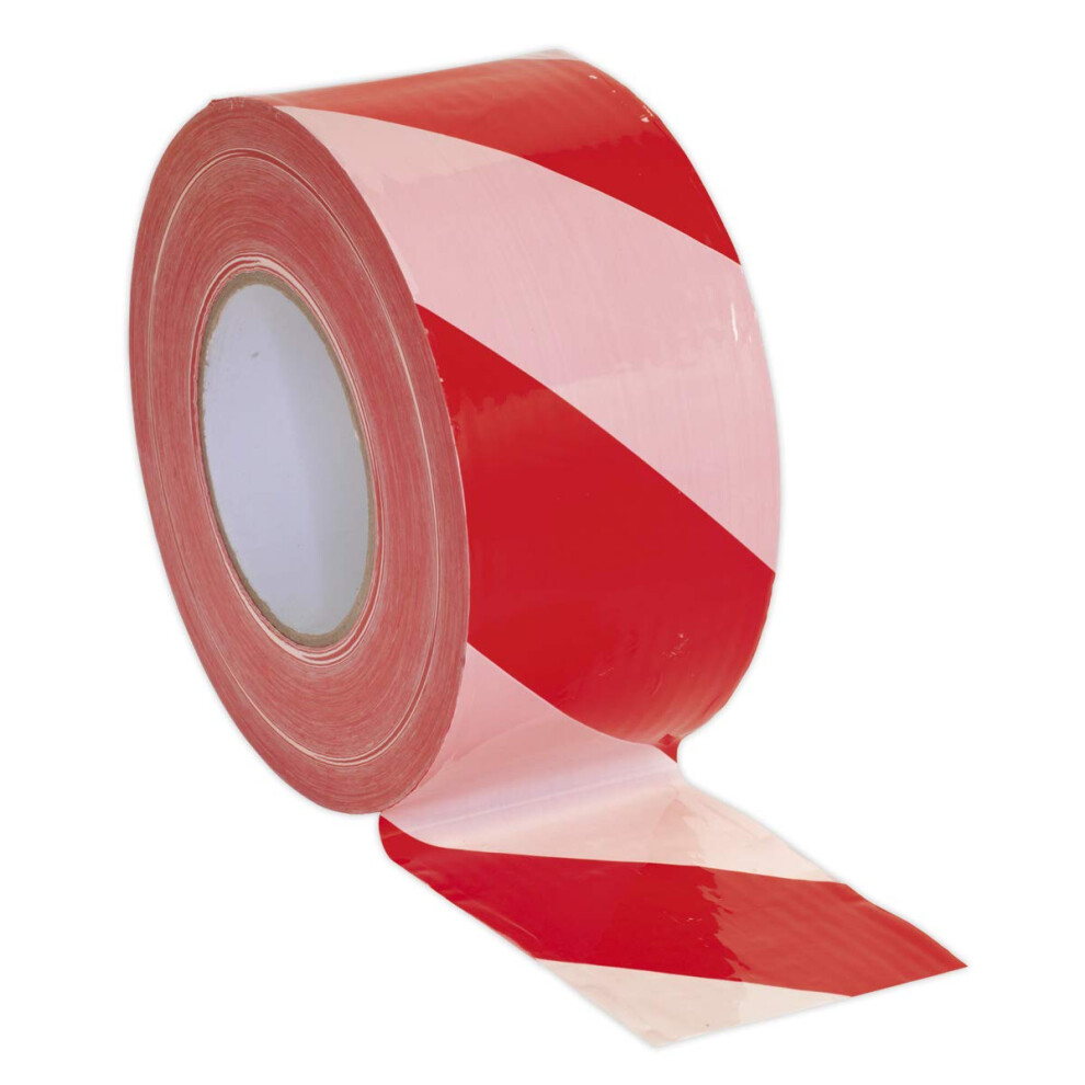 Sealey Btrw Hazard Warning Barrier Tape 80Mm X 100Mtr Non-Adhesive Red/White