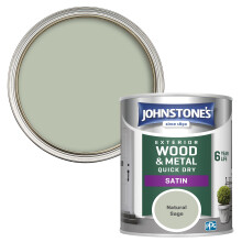 Johnstone's - Quick Dry Satin Natural Sage Finish Exterior Wood & Metal Resistant to cracking peeling 6 years of life 12m2 Coverage per Litre 750 ml