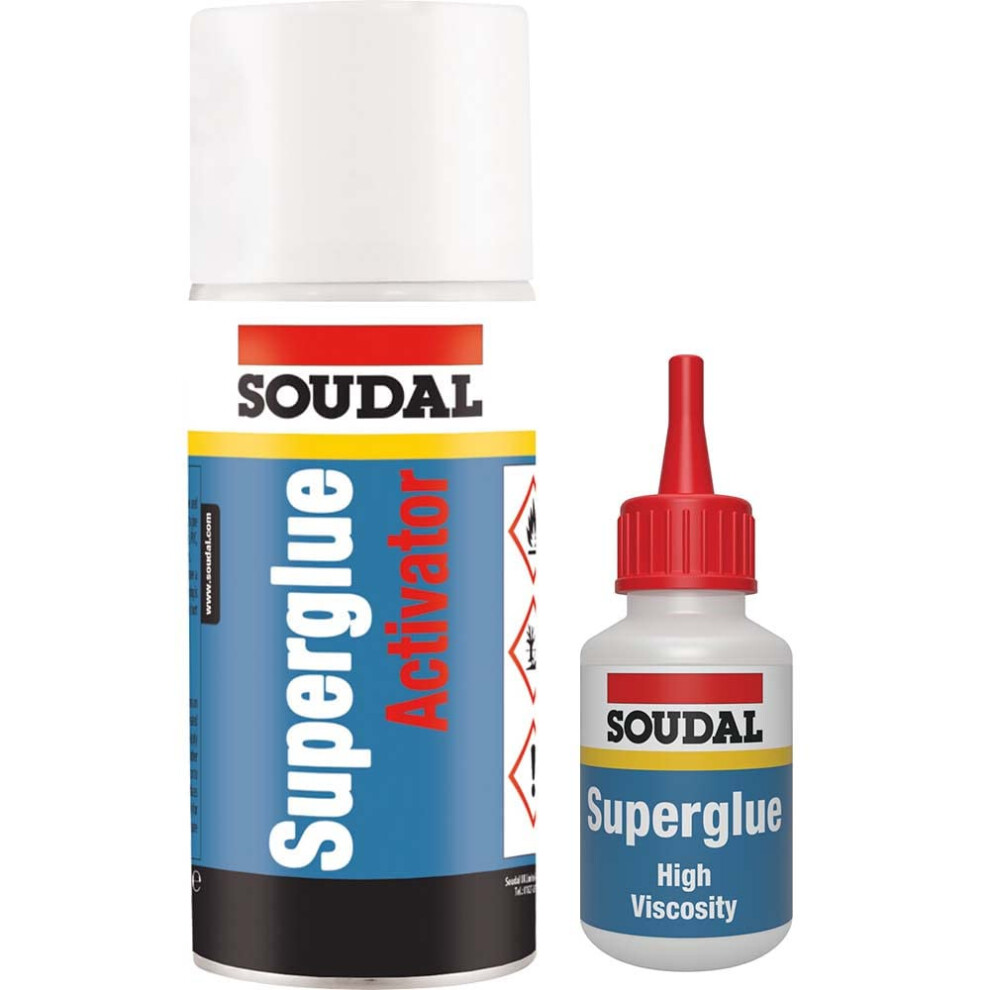Soudal High Viscosity Superglue 50G + Activator 200Ml Bonding Mitre Kit 5077631744356