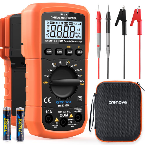 Crenova MS8233D Digital Multimeter 6000 Counts Multi Tester Voltmeter Ammeter Ohmmeter Measures Voltage Current Resistance Capacitance Continuity Dio