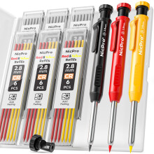 Nicpro 3 Pack Carpenter Pencil with Sharpener, Mechanical Carpenter Pencils with 39 Refills, Deep Hole Marker Construction Carpentry Pencils