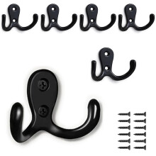 PAIDASHU 6Pack Double Coat Hooks Metal Hooks WallMounted Coat Hooks with Sc