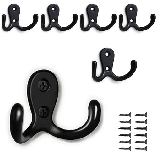 PAIDASHU 6Pack Double Coat Hooks Metal Hooks WallMounted Coat Hooks with Sc