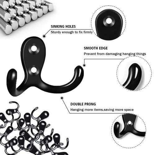 PAIDASHU 6Pack Double Coat Hooks Metal Hooks WallMounted Coat Hooks with Sc 2