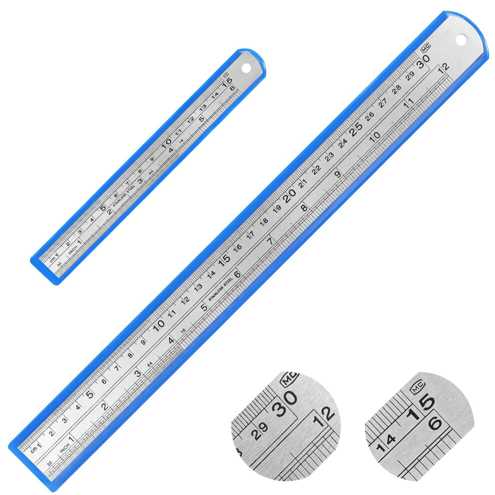 Moxyoy Stainless Steel Ruler Set, 2Pcs 30Cm/12In+1