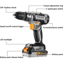 Power Drill Cordless DEKOPRO 20V Cordless Drills Driver Electric Set T