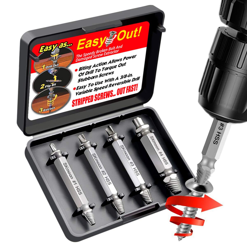 Skmoon Damaged Screw Remover And Extractor Set Made From H.s.s. 4341#, The Hardness Is 62-63Hrc ( Set Of 4 ) 5008641351838