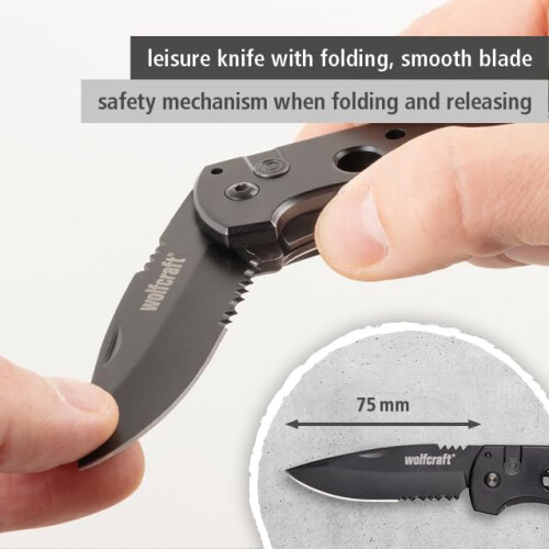 wolfcraft Wolfcraft Folding Knife with 75 mm Serrated Blade and Safety Lock 2