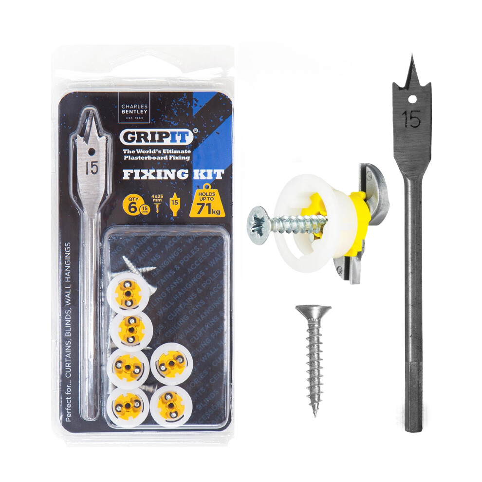 Gripit Yellow Heavy-Duty Plasterboard Fixings Â Curtain & Blind Hanging Kit Â Pack Of 6 Â Holds Up To 71Kg - Ideal For Drywall, Stud Walls, Mirr 5003541224015