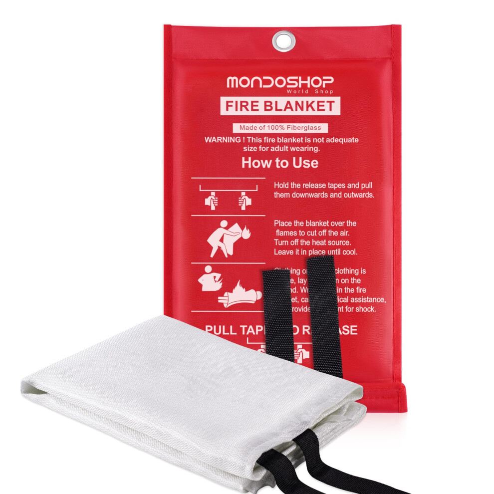 Mondoshop Fire Blanket For Kitchen, 1 X 1M Tuv Certified Quick Unfolding With Loops Fiberglass Flame Retardant Large Fire Blankets Emergency Survival 9025833715717