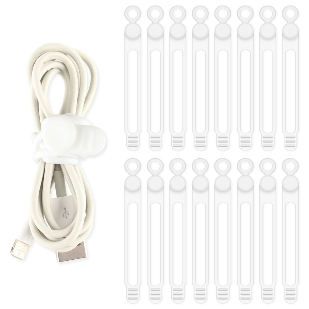 Tambee Cable Ties Reusable Silicone Cable Straps 16Pcs White Cable Wire Ties Cable Cord Organizers For Earphone Phone Charger Audio Cable Computer 5051226997075