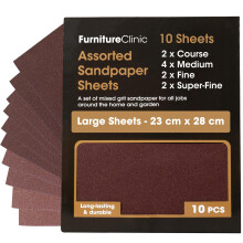 Furniture Clinic Assorted Sandpaper | 10 Large Sheets For Walls, Metal, Wood & Furniture for Hand, Sanding Block or Sander Use | Coarse, Medium