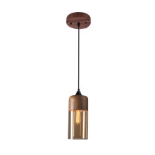 Industrial Glass Pendant Light with Wood Grain Finish, Adjustable Cord for Kitchen Island Dining Room