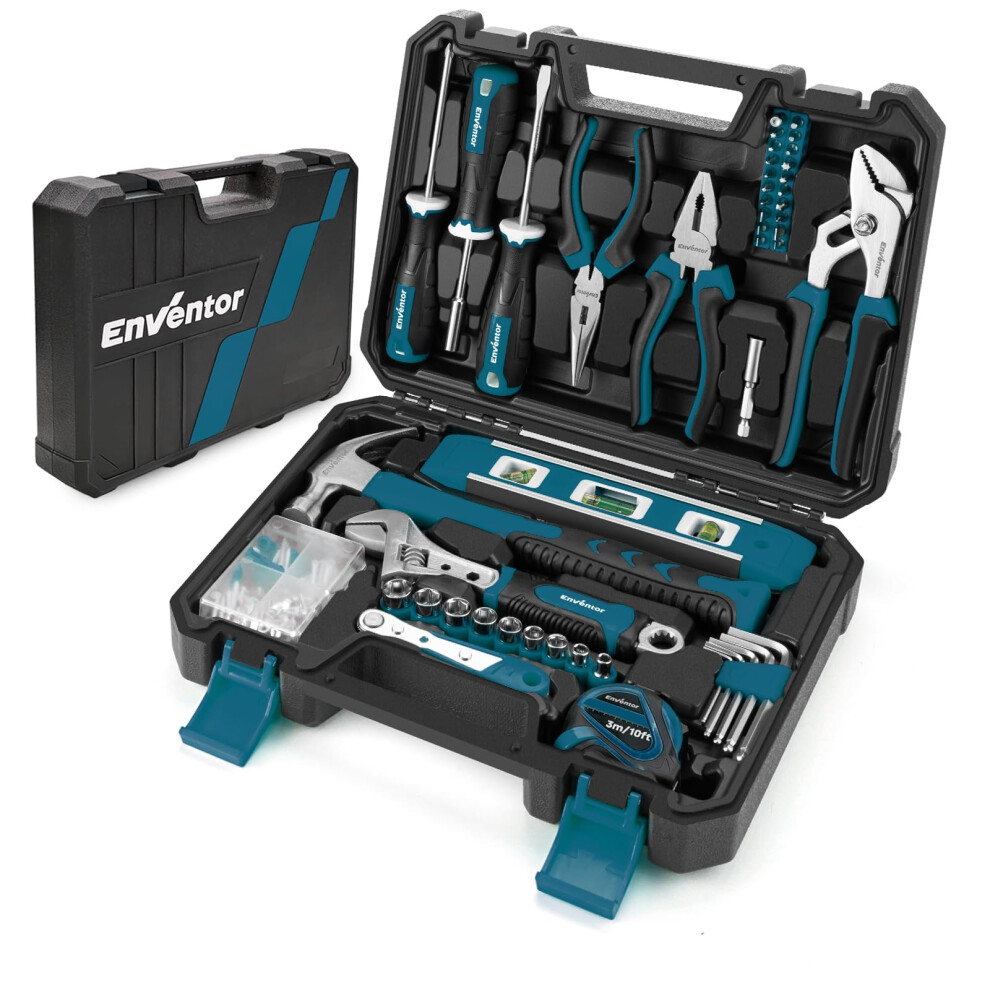 Enventor Home Tool Kit Set, 108Pcs General Household Hand Tool With Storage Toolbox, Blue 5051226656323