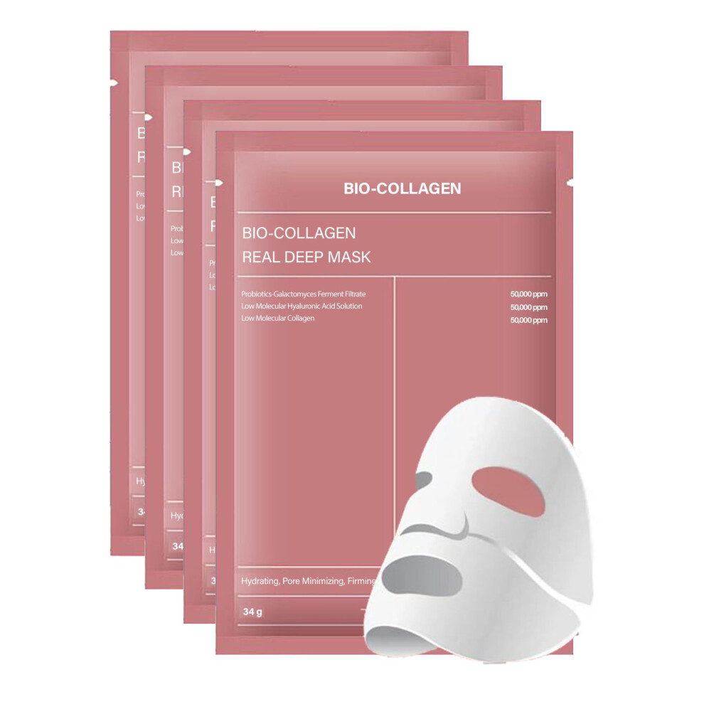 Collagen Face Mask 4 Count 34g Hydrogel Sheet for Deep Hydration Pore Minimizing Overnight Care