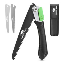 Mossy Oak Pruning Saw, Folding Hand Saw with Secure Lock, 3 Blades Made of Cr-V and 65Mn, for Wood, Bone, PVC, Tree Pruning, Camping, Hunting, Non-Fe