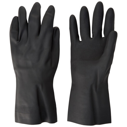 Polyco 516 Maxima Heavy Duty Flock Lined Natural Rubber Gloves - Large - 1 Pair, Black