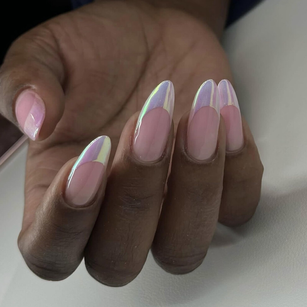 Almond French Tip Press On Nails Set with Glue, LongLasting Acrylic Fake Nails for Women 24pcs