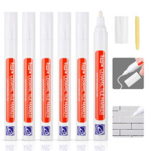 DONQL 6Pcs Tile Pen White Grout Pen for Tiles Bathroom with Replacement Nib Tips Anti-Grout white Tile Pen Marker for Restoring Tile Grout Wall Floor