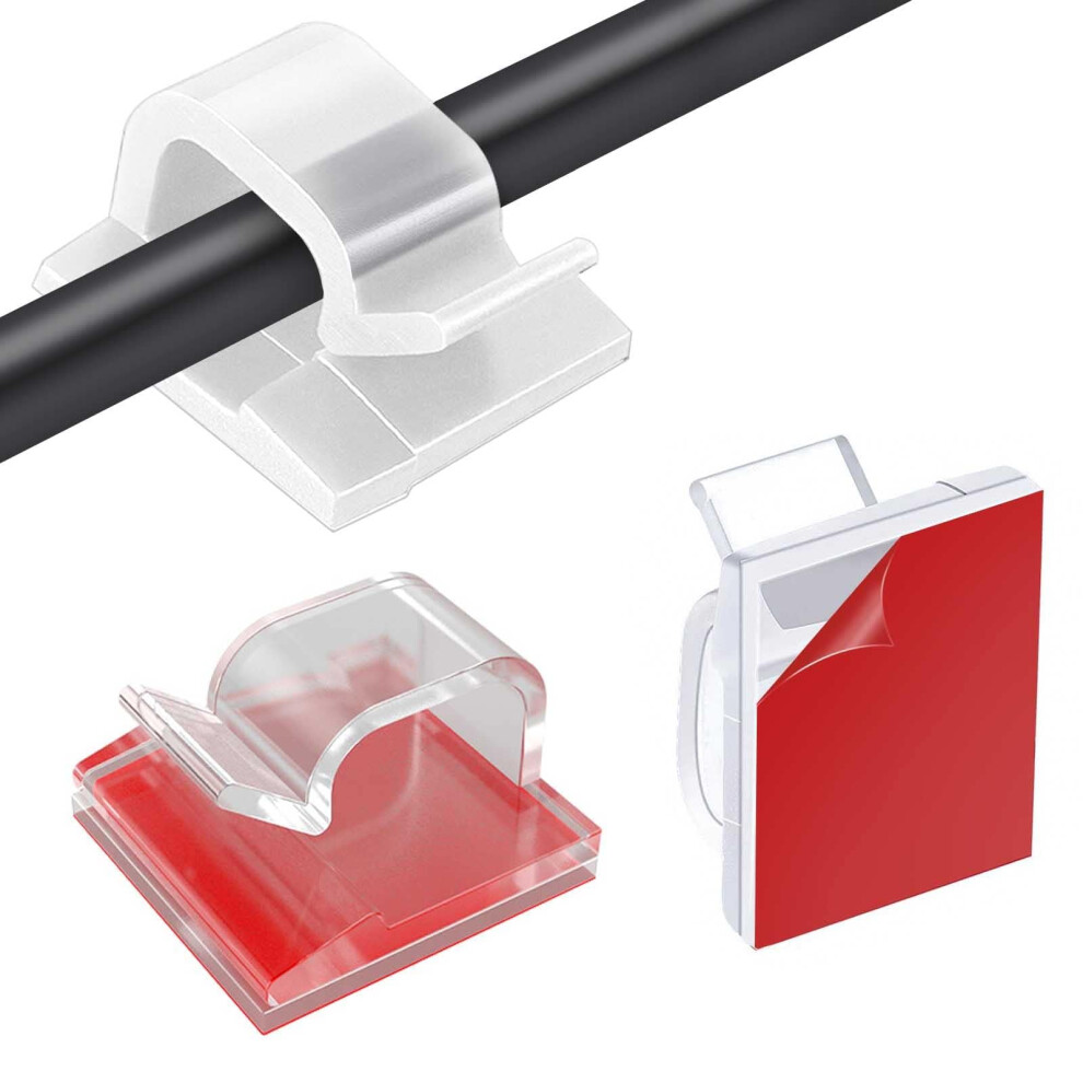 100 Piece Clear Cable Clips Set - Self-Adhesive Wire Clips For Cable Management, With Sticky Cable Hooks, Self-Adhesive Cable Hook 5051226916441