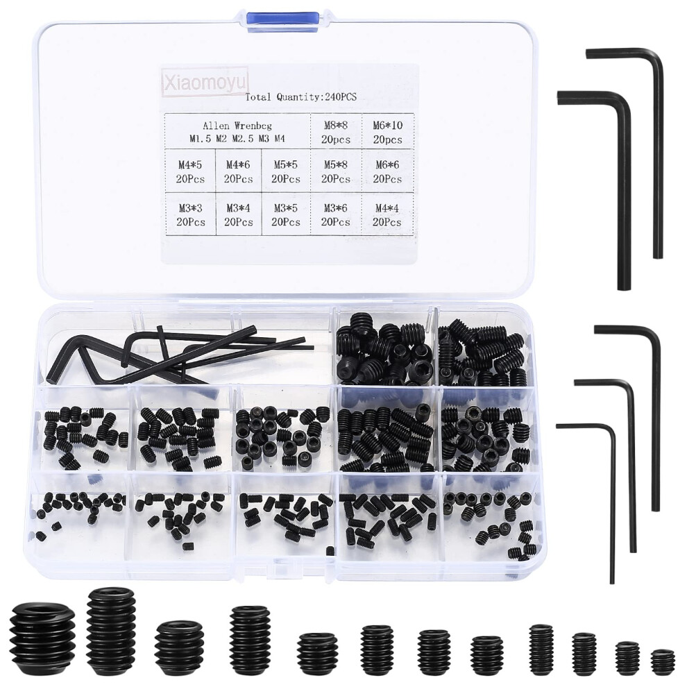 240 Grub Screws Set, Cup Point Hex Head Screw Set, Metric M3/M4/M5/M6/M8 Hex Socket Screw Assortment Kit With Allen Key Wrench(M1.5/M2/M2.5/M3/M4) 5051226608551