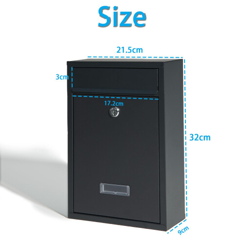 Post Boxes Wall Mounted Waterproof Steel Mail Box with 2 Keys Lockable