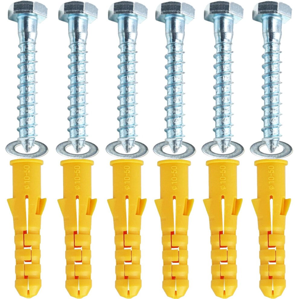 M10x50mm Heavy Duty Masonry Brick Wall Fixing Plug + Coach Bolt Screw Zinc Plated And Washer,Strong Nylon Wall Plug Steel Bolt Kit For Tv Bracket 5051226897436