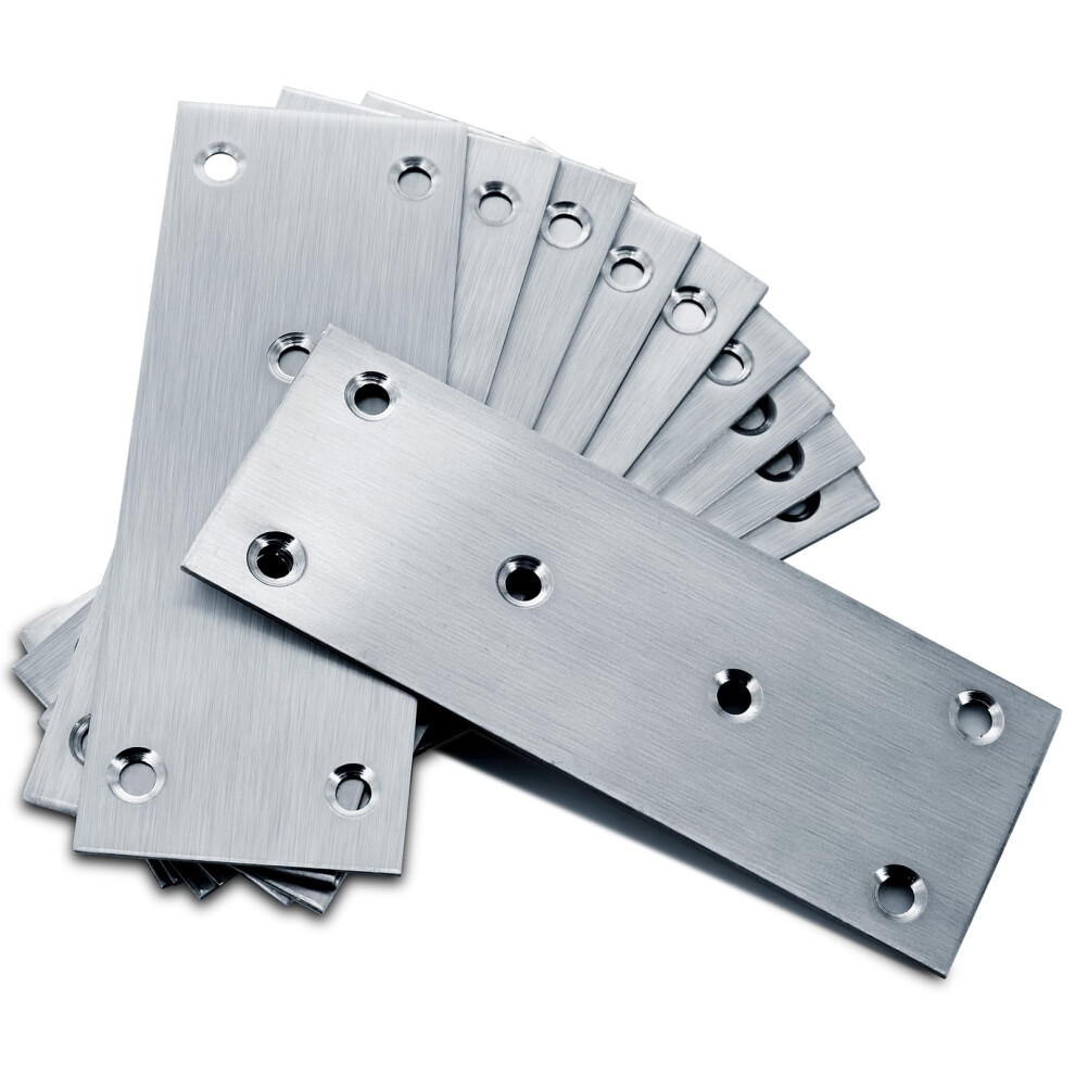 Gorffy 10Pcs Flat Brackets For Wood, 128 48 1.70Mm Flat Joining Plates, Sleeper Bracket Heavy Duty, Stainless Steel Mending Plates For Connector 7621692172702
