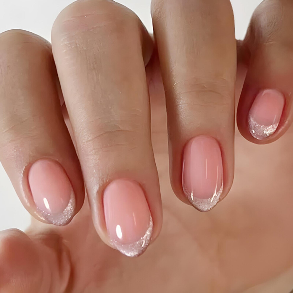 Press on Nails Almond Shape with Bling, Short Reusable False Nails Set for Women 24PCS
