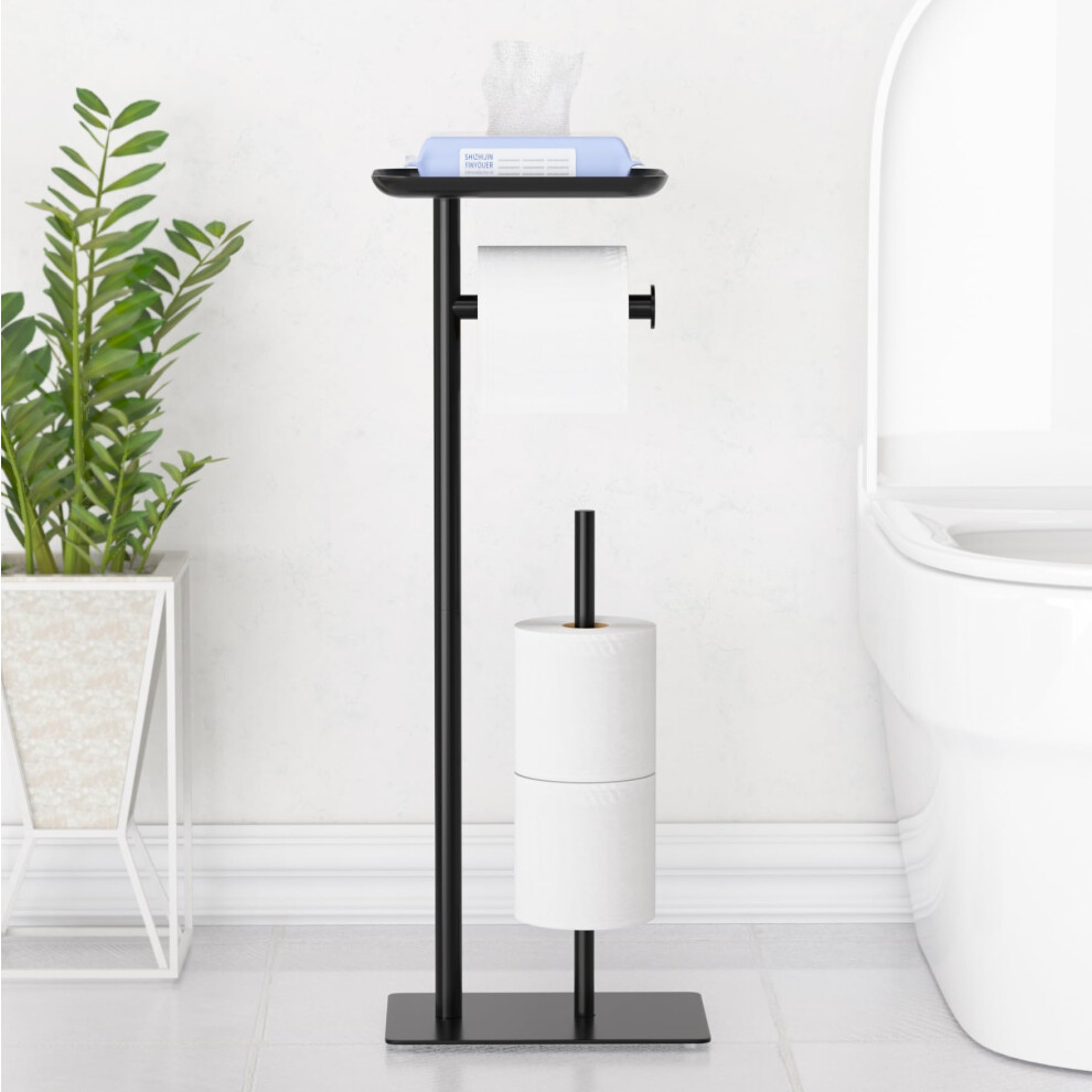 Free-Standing Toilet Roll Holder With Top Shelf, Holds 4 Rolls, Stainless Steel Bathroom Toilet Paper Dispenser 5051226634734