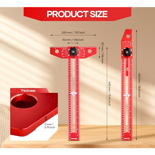Saker Aluminum Alloy Sliding T-Square, Precision Angle Adjustment Scriber Marking Line Drawing Aid, Adjustable 1