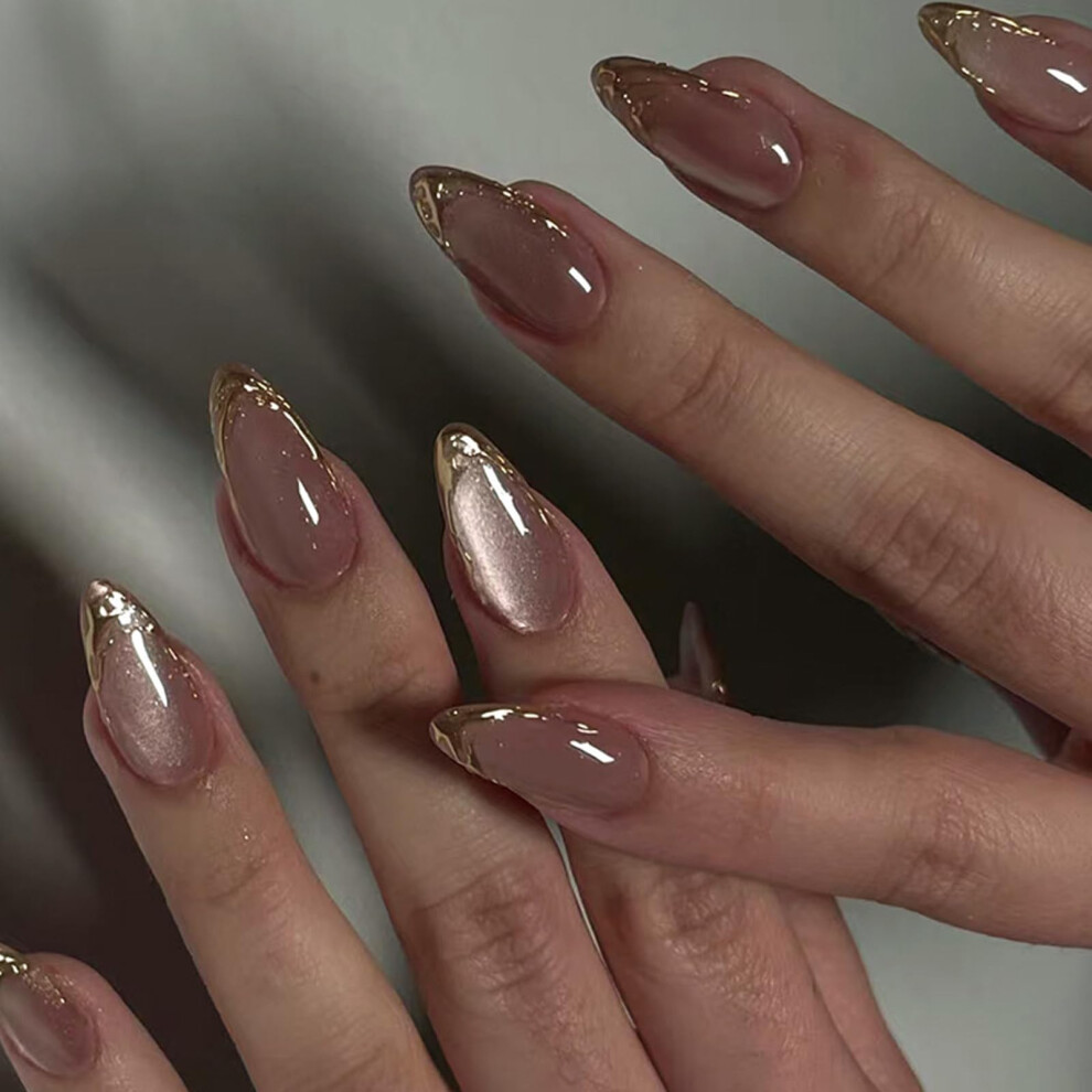 Reusable Press on Nails Almond Shape Glitter Fake Nails for Women Easy Application