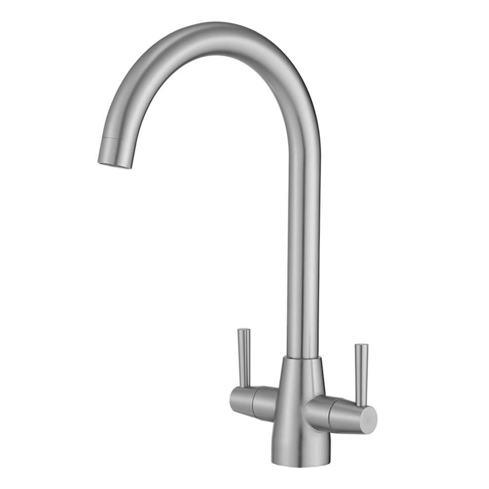 Heable Kitchen Mixer Tap Dual Lever Swivel Spout Brushed Nickel Sink Taps With Uk Standard Fittings 8091193964929