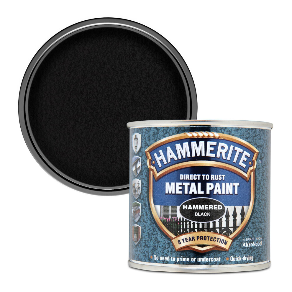 Hammerite Direct To Rust Metal Paint - Hammered Finish 250Ml 5084792 Black