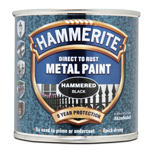 Hammerite Hammerite Direct to Rust Metal Paint - Hammered Black Finish 250ML 5084792 1