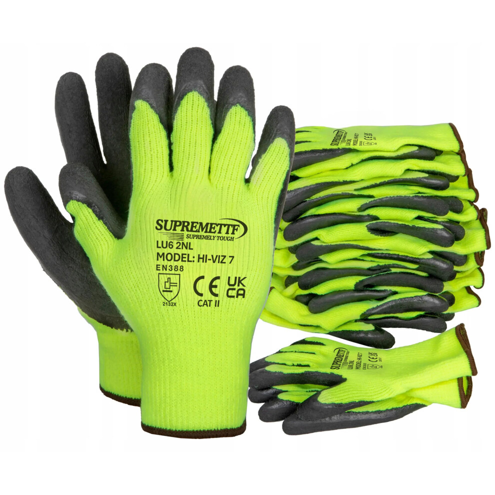 6 Pairs New Hi Viz Thermal Winter Latex Rubber Work Gloves Builders Gardening (Xl) 94604559