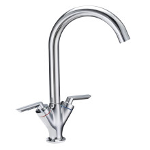 Funime Kitchen Sink Mixer Taps Monobloc Swivel Spout Chrome Brass Dual Lever with Hoses Traditional Kitchen Mixer Taps 1 Hole