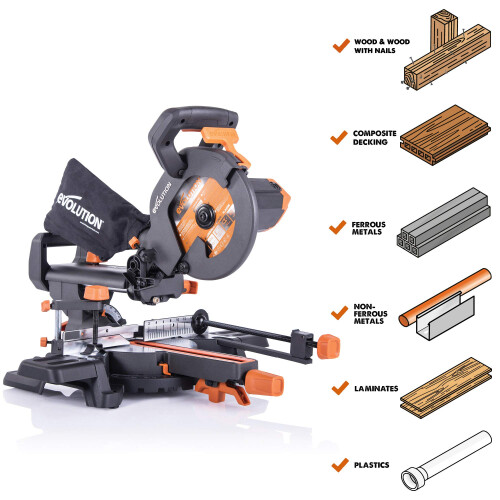 Evolution Power Tools R210SMS Sliding Mitre Saw With MultiMaterial Cut