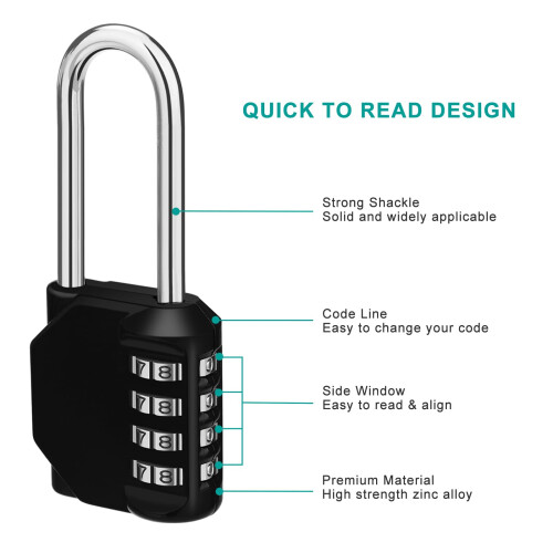 ZHEGE Combination Padlock Long Shackle, 4 Digit Co 2