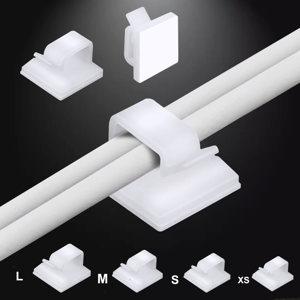 Adhesive Cable Management Clips, 60Pcs Adhesive Cable Clips Wire Clips, Plastic Cable Organisers Sticky Wire Clips Wire Cord Holder, 4 Sizes (White) 84471550