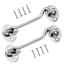 ALTcompluser 2 Pack Cabin Hook Eye Door Latch, Stainless Steel 4 Inch Gate Cabinet Latches with Mounting Screws